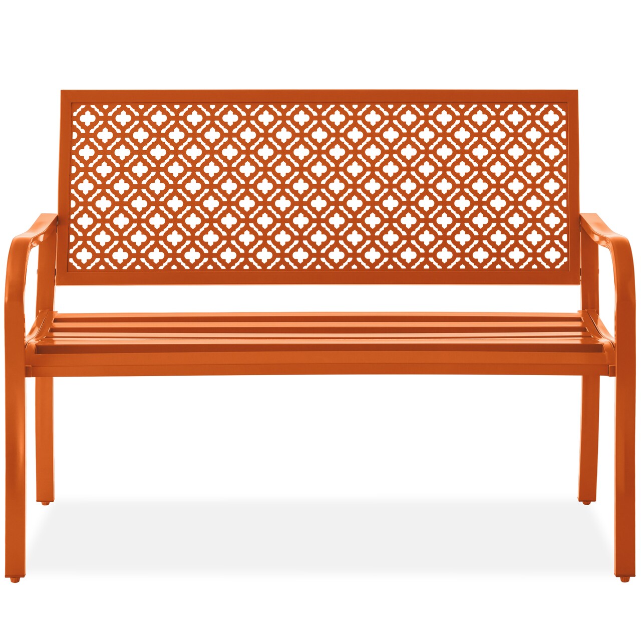 Best Choice Products Indoor Outdoor Steel Garden Bench w/ Geometric Backrest, Foot Levelers